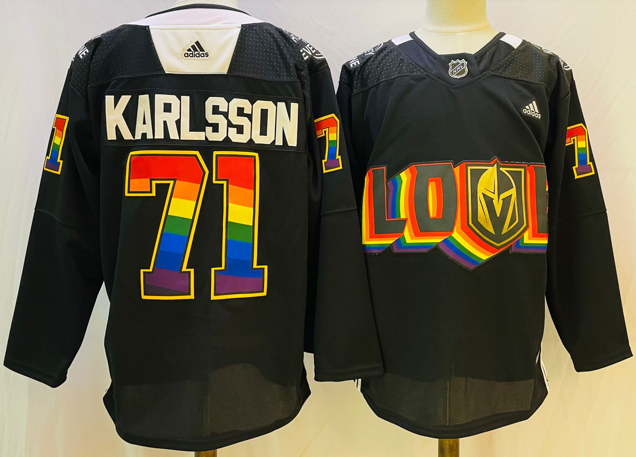 Men Vegas Golden Knights #71 Karlsson Black gold Stitched 2022 Adidas NHL Jersey->calgary flames->NHL Jersey